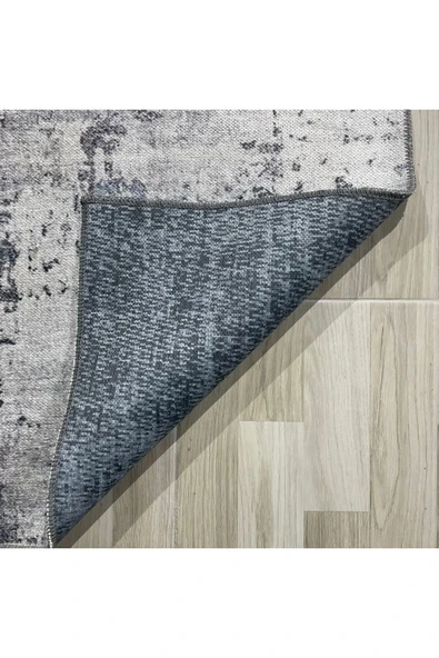 Pastel Home Tasarım Çift Taraflı Yıkanabilir Şönil Halı Kilim Yolluk Abstract Mavi Gri - 11