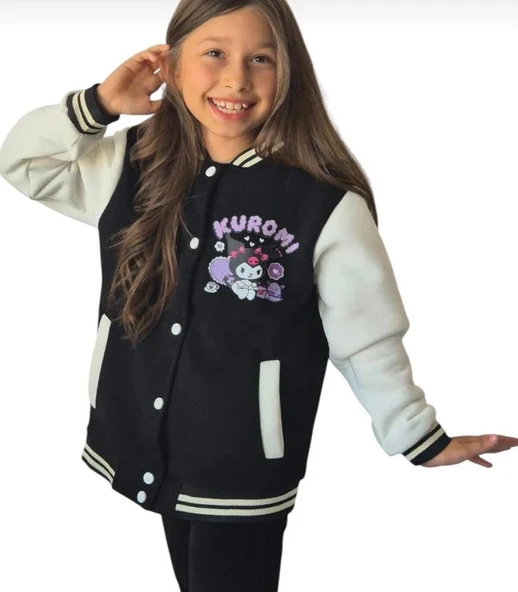 Cg Kids Kuromi içi Şardonlu Sırt Baskı Detaylı Kolej Ceket Siyah Renk Süper Kalite Kumaş Baskı - 5