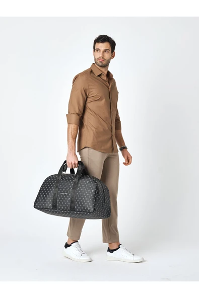 04pc001206 El Valizi Bavul Spor Çantası Valiz Baskılı Siyah - Resim 2