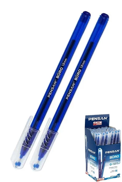 Mavi Tükenmez Kalem 1.0mm 2 Adet Pensan Büro Tipi Ballpoint Büro Plastik Kapaklı Tükenmez Kalem