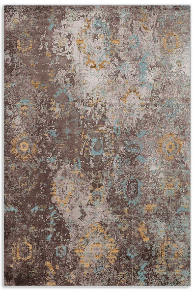 Pastel Home Kahverengi Vizon Hardal Uyumu Tasarım Eskitme Şönil Halı Kilim Yolluk Yıkanabilir Çift Taraflı - 9