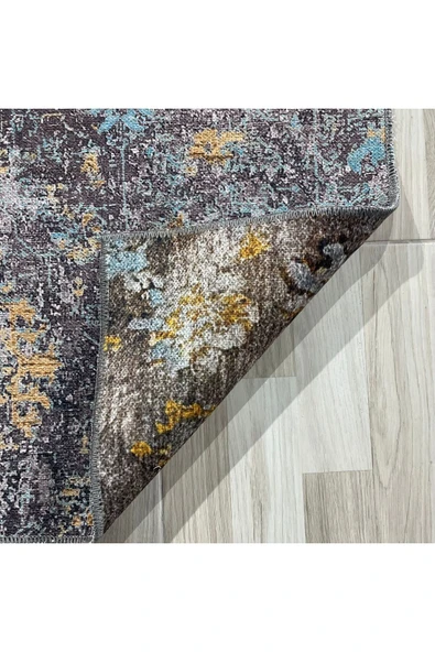 Pastel Home Kahverengi Vizon Hardal Uyumu Tasarım Eskitme Şönil Halı Kilim Yolluk Yıkanabilir Çift Taraflı - 15