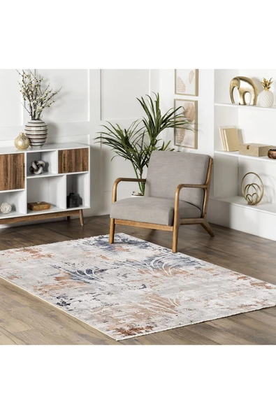 Pastel Home Tasarım Çift Taraflı Yıkanabilir Eskitme Şönil Halı Kilim Yolluk Yıkanabilir Vizon Lacivert - 10