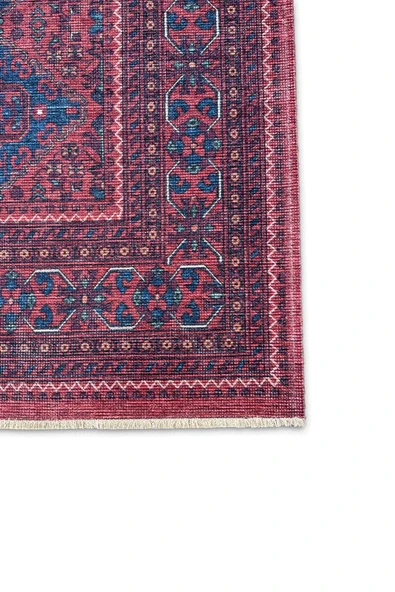 Pastel Home Eskitme bordo pembe kendinden saçaklı şönil afgan halısı kilim kaymaz taban yıkanabilir yolluk - 10