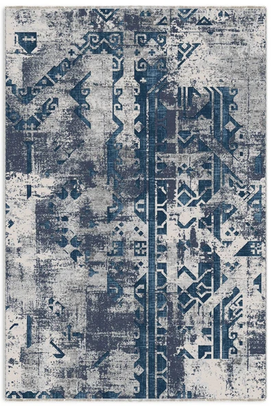 Pastel Home Lacivert Gri Tasarım Şönil Halı Kilim Yolluk Kaymaz Yıkanabilir Saçaklı Oturma Odası Mutfak Koridor ürün görseli 1