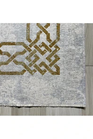 Pastel Home Hardal Çerçeveli Şönil Halı Kilim Yolluk Kaymaz Kendinden Saçaklı Yıkanabilir Salon Koridor Mutfak - Resim 2