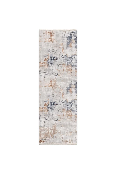 Pastel Home Tasarım Çift Taraflı Yıkanabilir Eskitme Şönil Halı Kilim Yolluk Yıkanabilir Vizon Lacivert - 6