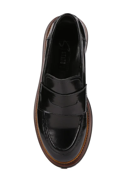 Stato - Siyah Hakiki Açma Deri Kadın Loafer 25-3063-5 - Resim 7