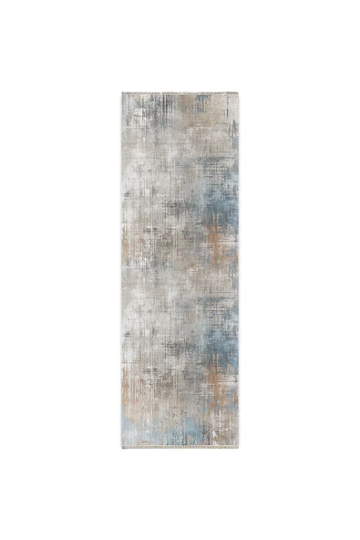 Pastel Home Tasarım Çift Taraflı Yıkanabilir Şönil Halı Kilim Yolluk Abstract Bej Mavi - 7