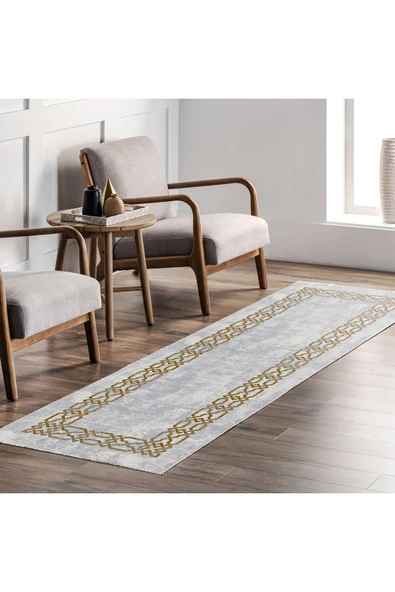 Pastel Home Hardal Çerçeveli Şönil Halı Kilim Yolluk Kaymaz Kendinden Saçaklı Yıkanabilir Salon Koridor Mutfak - Resim 7