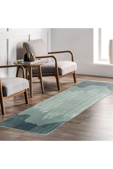 Pastel Home Yeşil saçaklı şönil pamuk dekoratif halı kilim - 15