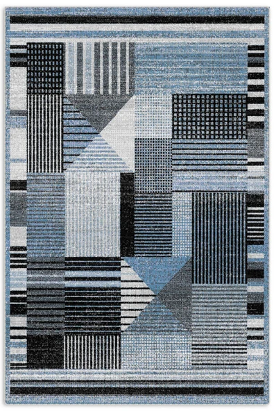 Pastel Home Modern Geometrik Şönil Halı Kilim Yolluk Mavi Gri Siyah Kaymaz Taban Yıkanabilir Saçaklı ürün görseli 1