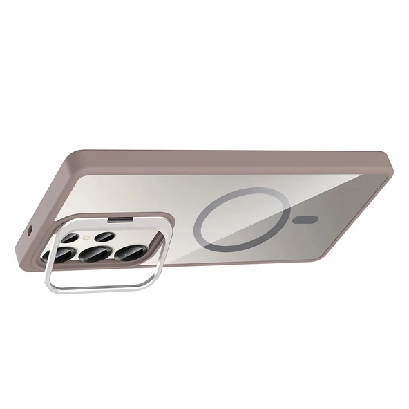 Galaxy S25 Ultra Kılıf Standlı ve Kamera Lens Hediyeli M-Safe Şarj Özellikli Zore Etro Kapak - Resim 11