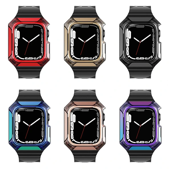 Apple Watch 44mm Zore KRD-88 Sert PC Kasa Koruyuculu Silikon Kordon - Resim 2