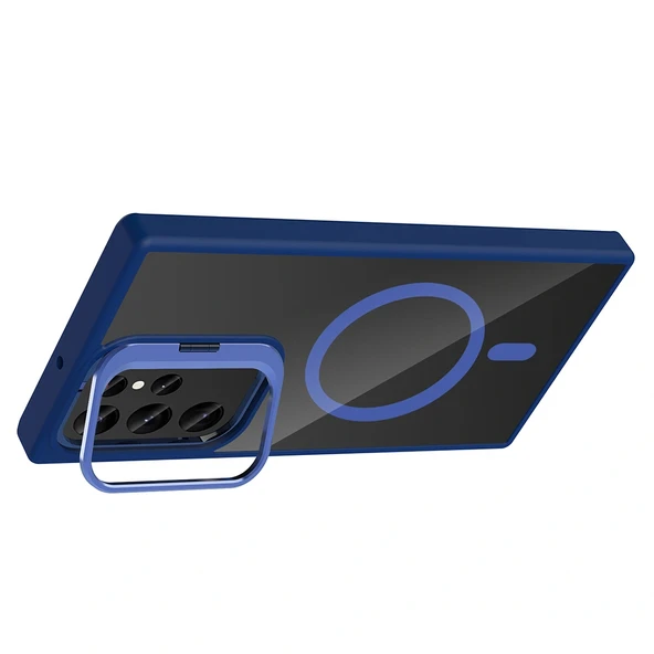 Galaxy S23 Ultra Kılıf Standlı ve Kamera Lens Hediyeli M-Safe Şarj Özellikli Zore Etro Kapak - Resim 7