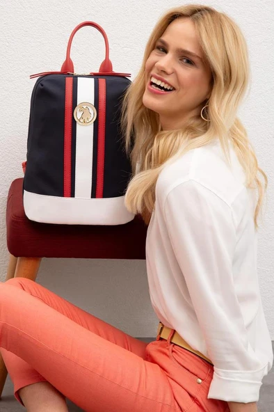 U.S. Polo Assn. Kadın Sırt Çanta Lacivert-Kırmızı 23us8005 - Resim 5