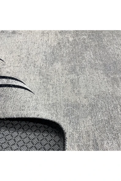 Pastel Home Siyah Çerçeveli Gri Şönil Halı Kilim Yolluk Kaymaz Saçaklı Yıkanabilir Koridor Mutfak Salon - Resim 4