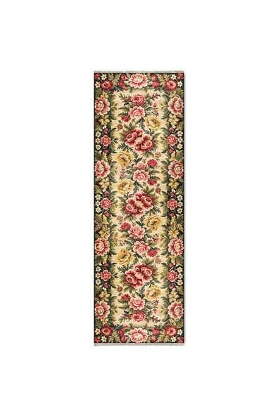 Pastel Home Etnik Çiçekli Karabağ Desenli Şönil Halı Kilim Kaymaz Pamuk Taban Kendinden Saçaklı Yıkanabilir - 14