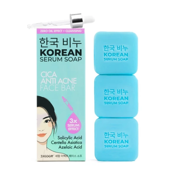 GREEN LABEL KOREAN CICA ANTI-ACNE FACE BAR AKNE YÜZ SABUNU 3*60GR ürün görseli 1