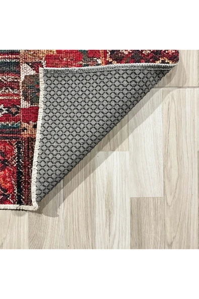 Pastel Home Kırmızı Patchwork Anadolu Kilim Şönil Halı Yolluk Kaymaz Yıkanabilir Saçaklı Salon Koridor Mutfak - 11