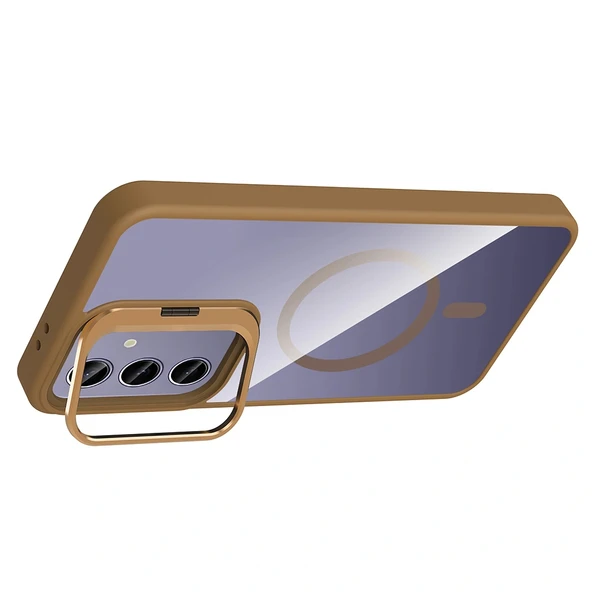 Galaxy S24 Plus Kılıf Standlı ve Kamera Lens Hediyeli M-Safe Şarj Özellikli Zore Etro Kapak - Resim 3