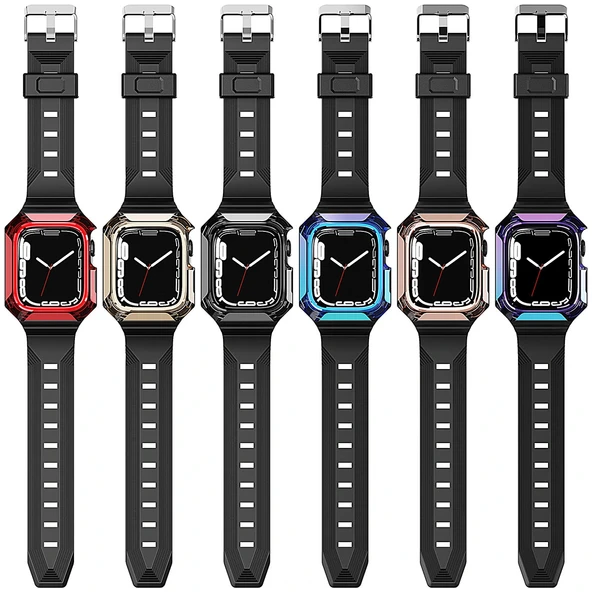 Apple Watch 42mm Zore KRD-88 Sert PC Kasa Koruyuculu Silikon Kordon - Resim 3