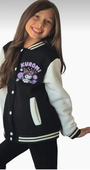 Cg Kids Kuromi içi Şardonlu Sırt Baskı Detaylı Kolej Ceket Siyah Renk Süper Kalite Kumaş Baskı - 3