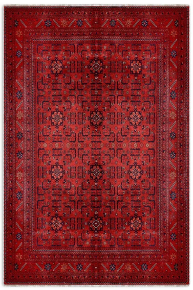 Pastel Home Bordo kırmızı afgan türkmen şönil halı kilim yolluk yıkanabilir kaymaz taban salon mutfak saçaklı - Resim 8