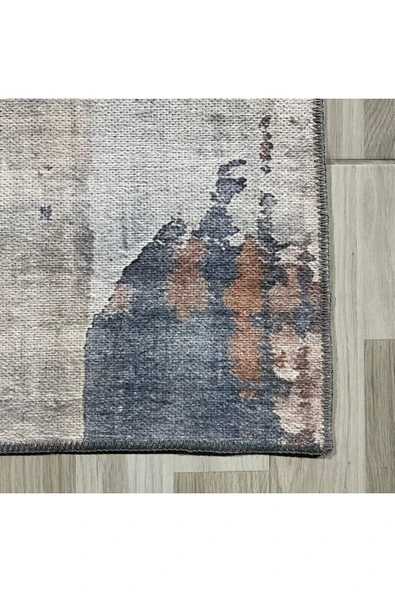 Pastel Home Tasarım Çift Taraflı Yıkanabilir Şönil Halı Kilim Yolluk Kiremit Soluk Mavi Zeytin Yeşili Gri Bej - 11