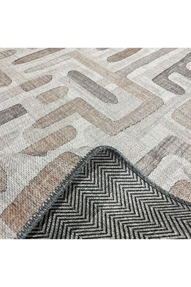 Pastel Home Tasarım Çift Taraflı Yıkanabilir Şönil Halı Kilim Yolluk Bej Kahve Toprak Tonlarında Geometrik - 4
