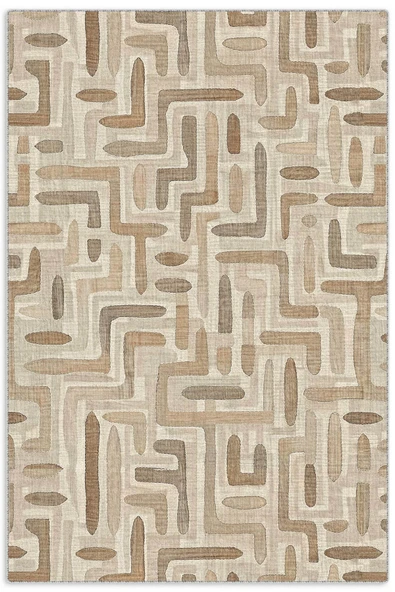 Pastel Home Tasarım Çift Taraflı Yıkanabilir Şönil Halı Kilim Yolluk Bej Kahve Toprak Tonlarında Geometrik - 9