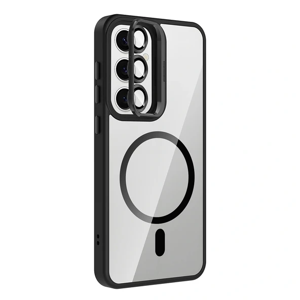 Galaxy S24 Kılıf Standlı ve Kamera Lens Hediyeli M-Safe Şarj Özellikli Zore Etro Kapak - Resim 8