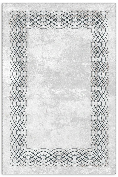 Pastel Home Çerçeveli Gri Şönil Halı Kilim Yolluk Kaymaz Yıkanabilir Saçaklı Mutfak Salon Oturma Odası Koridor