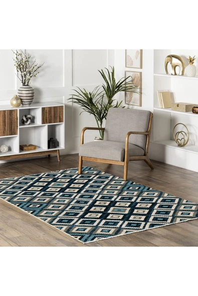 Pastel Home Mavi Anadolu Kilim Modeli Şönil Halı Kilim Yolluk Kaymaz Yıkanabilir Mutfak Kordior Salon - 5