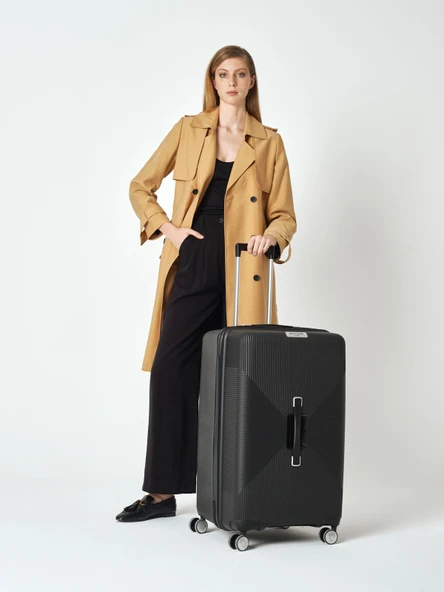 Pierre Cardin Büyük Boy %100 Polipropilen Valiz Siyah 04PC7080 - Resim 9