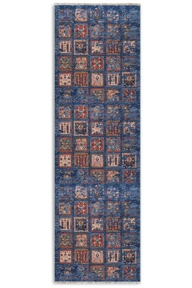 Pastel Home Eskitme afgan mavi şönil halı kendinden saçaklı halı kilim yolluk kaymaz yıkanabilir salon mutfak - Resim 13