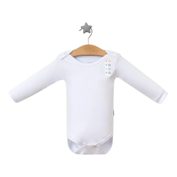 Babytoo Bebek & Çocuk %100 Pamuklu Düz Uzun Kollu Çıtçıtlı Body & Zıbın Beyaz 68 cm 6 AY BBYT.BBYZ.6806 - 2