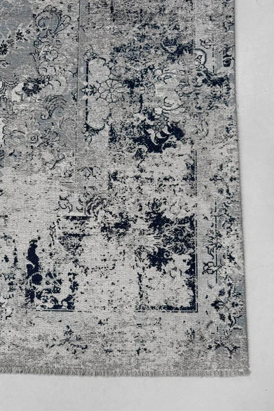 Pastel Home Vintage Mavi Şönil Halı Kilim Yolluk Kendinden Saçaklı Kaymaz Yıkanabilir Salon Mutfak Koridor - Resim 3