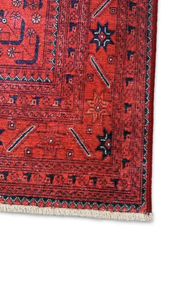 Pastel Home Bordo kırmızı afgan türkmen şönil halı kilim yolluk yıkanabilir kaymaz taban salon mutfak saçaklı - Resim 11