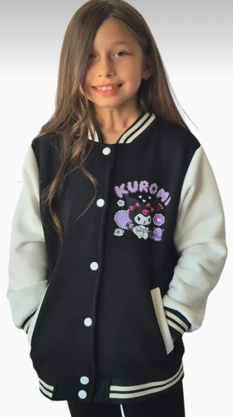 Cg Kids Kuromi içi Şardonlu Sırt Baskı Detaylı Kolej Ceket Siyah Renk Süper Kalite Kumaş Baskı - 4