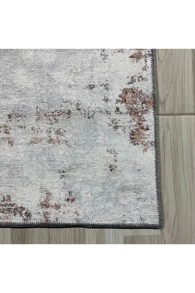 Pastel Home Tasarım Çift Taraflı Yıkanabilir Eskitme Şönil Halı Kilim Yolluk Yıkanabilir Vizon Lacivert - 11