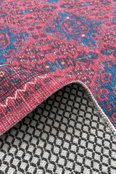 Pastel Home Eskitme bordo pembe kendinden saçaklı şönil afgan halısı kilim kaymaz taban yıkanabilir yolluk - 4