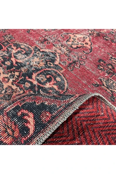 Pastel Home Eskitme Bordo Isparta Modeli Şönil Halı Kilim Yolluk Tasarım Çift Taraflı Makinada Yıkanabilir - 14