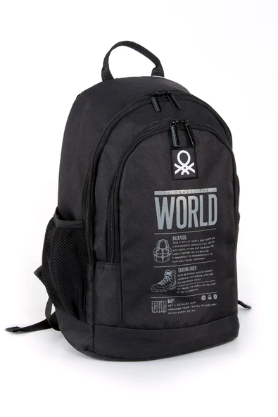 Benetton Unisex Siyah Okul Sırt Çantası 03830 - Resim 2