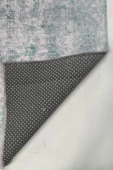 Pastel Home Gri Turkuaz Vintage Klasik Şönil Halı Kilim Yolluk Kaymaz Yıkanabilir Saçaklı Oturma Odası Mutfak - Resim 4