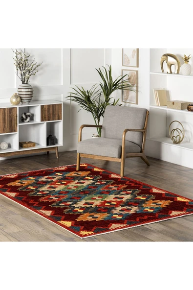 Pastel Home Mavi Anadolu Kilim Modeli Şönil Halı Kilim Yolluk Kaymaz Yıkanabilir Mutfak Kordior Salon - 11