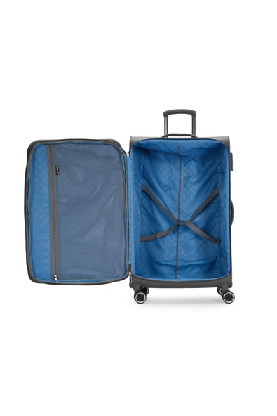 Pierre Cardin 2'li Valiz Seti Orta Ve Kabin Boy Lüx Kumaş Valiz Antrasit 04pc6000 - Resim 5