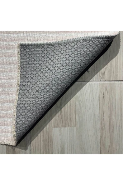 Pastel Home Modern Çizgili Açık Gri Kaymaz Şönil Halı Saçaklı Robot Süpürge Uyumlu Yıkanabilir Yolluk Kilim - 23