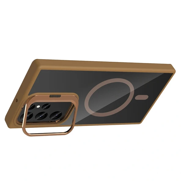 Galaxy S23 Ultra Kılıf Standlı ve Kamera Lens Hediyeli M-Safe Şarj Özellikli Zore Etro Kapak - Resim 3