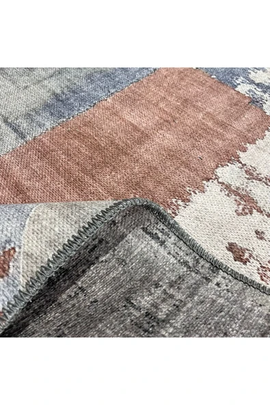 Pastel Home Tasarım Çift Taraflı Yıkanabilir Şönil Halı Kilim Yolluk Kiremit Soluk Mavi Zeytin Yeşili Gri Bej - 12